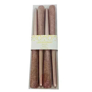 Cynthia Rowley Tapered Champagne Pink Metallic Glitter Wax Candle Candlesticks